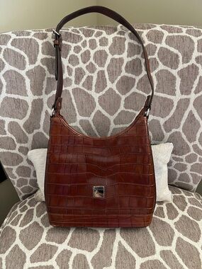 Dooney Bourke Classic Brown Croc-Embossed Shoulder Bag